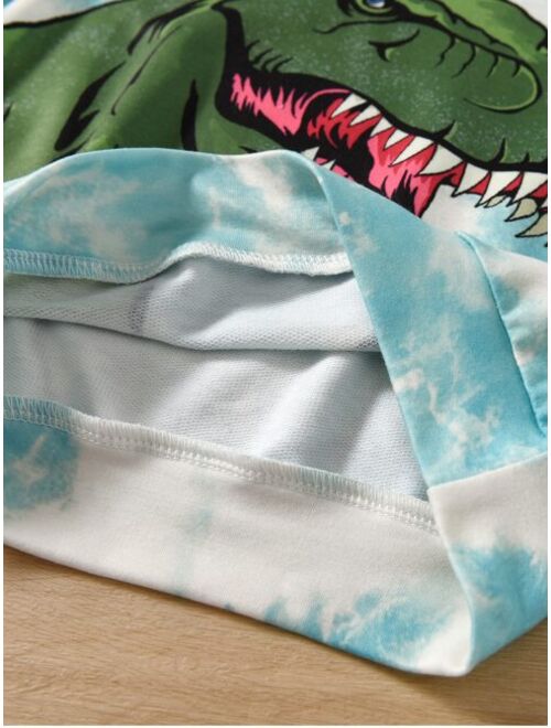 Shein Toddler Boys Dinosaur Print Tie Dye Hoodie