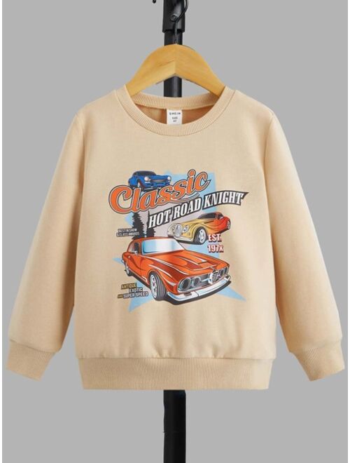 SHEIN Toddler Boys Car Letter Graphic Sweatshirt