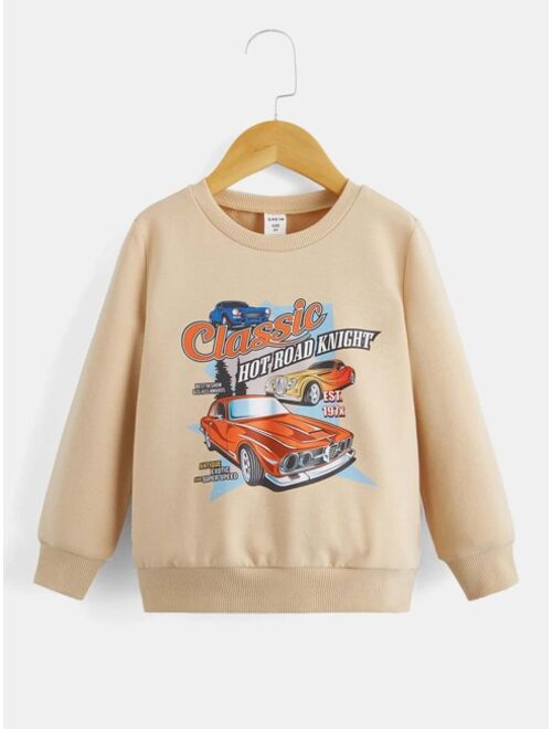 SHEIN Toddler Boys Car Letter Graphic Sweatshirt