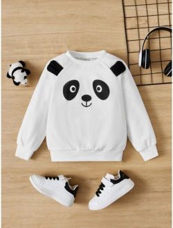 Toddler Boys Panda Print 3D Ear Design Raglan Sleeve Sweatshirt
