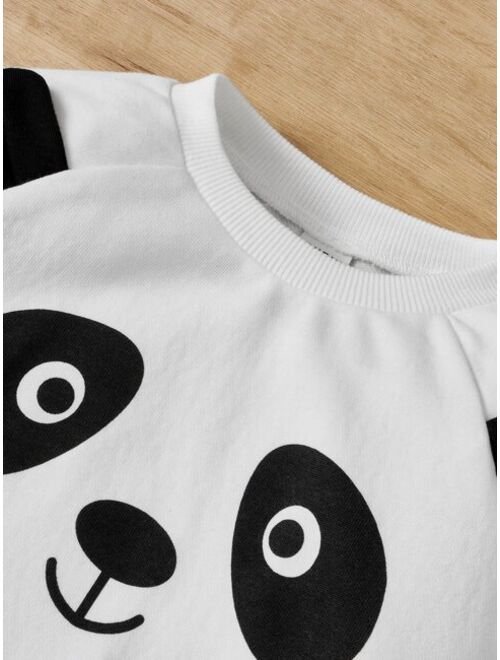 SHEIN Toddler Boys Panda Print 3D Ear Design Raglan Sleeve Sweatshirt