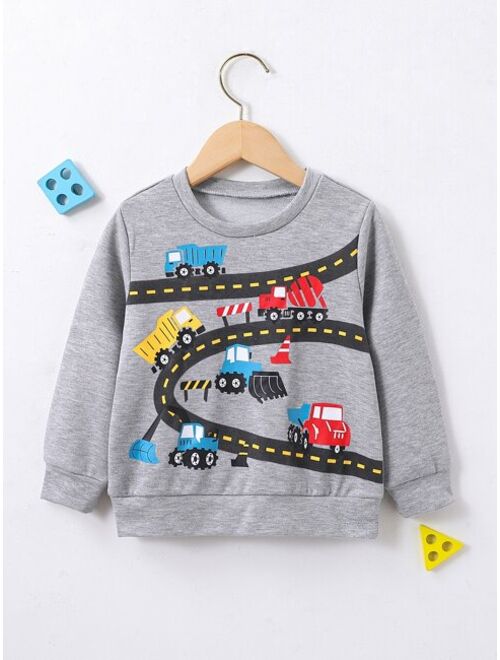 Shein Toddler Boys Cartoon Car Print Sweatshirt