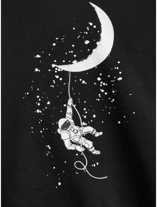 SHEIN Toddler Boys Moon Astronaut Print Hoodie