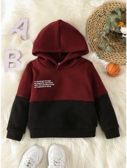 Toddler Boys Two Tone Slogan Graphic Thermal Lined Hoodie
