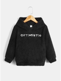 Toddler Boys Letter Embroidery Coral Fleece Hoodie