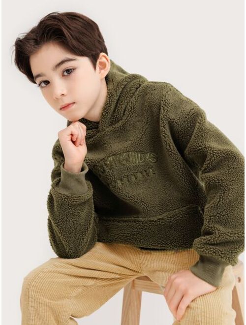 Shein Boys 1pc Letter Embroidery Drop Shoulder Teddy Hoodie