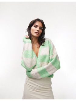 knitted stripe short cardi in green