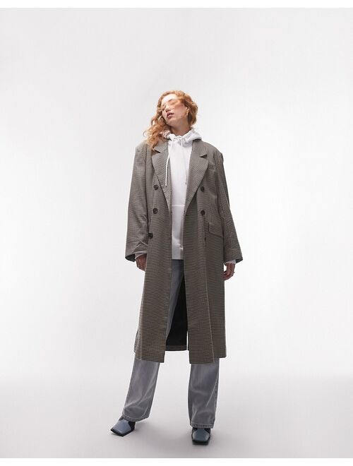 Topshop check oversized dad coat in neutral