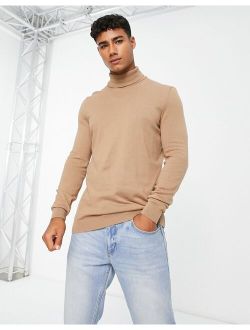 slim fit knit turtle neck sweater in camel