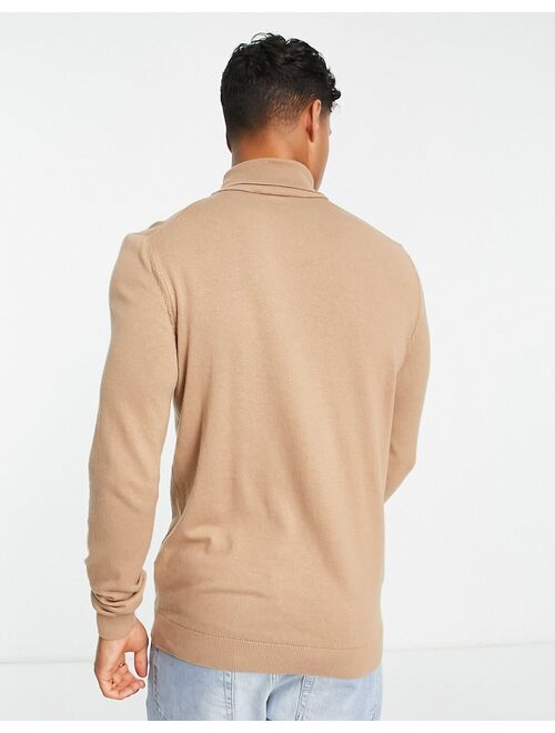 New Look slim fit knit turtle neck sweater in camel