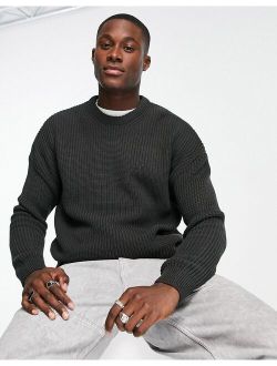 relaxed fit knit fisherman sweater in dark gray