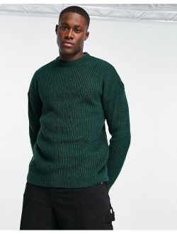 relaxed fit knit fisherman sweater in dark green