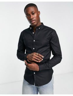 smart long sleeve muscle fit oxford shirt in black