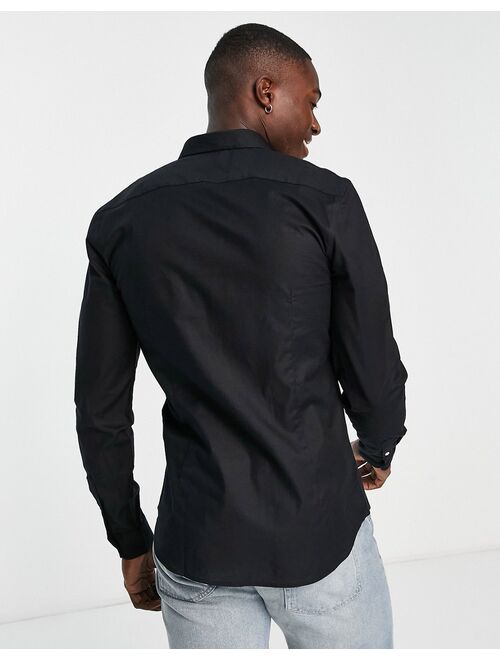 New Look smart long sleeve muscle fit oxford shirt in black