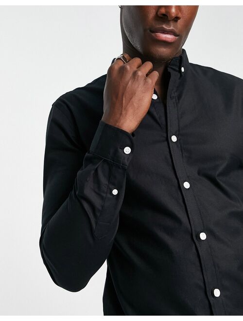 New Look smart long sleeve muscle fit oxford shirt in black
