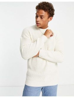 relaxed fit knit fisherman sweater in off white
