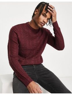 relaxed fit crew neck sweater in burgundy