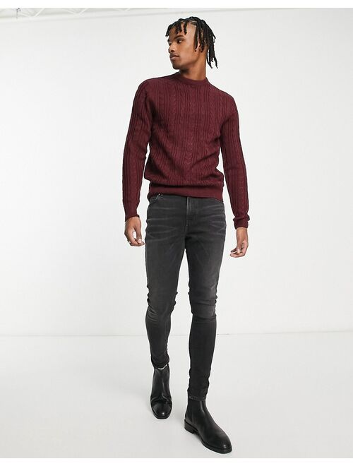 New Look relaxed fit crew neck sweater in burgundy