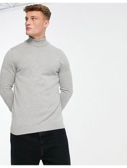 slim fit knitted roll neck sweater in gray