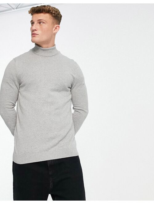 New Look slim fit knitted roll neck sweater in gray