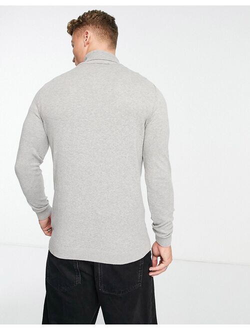 New Look slim fit knitted roll neck sweater in gray