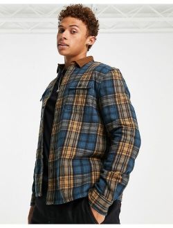 cord collar check overshirt in blue check