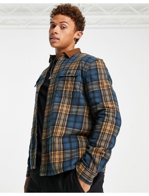 New Look cord collar check overshirt in blue check