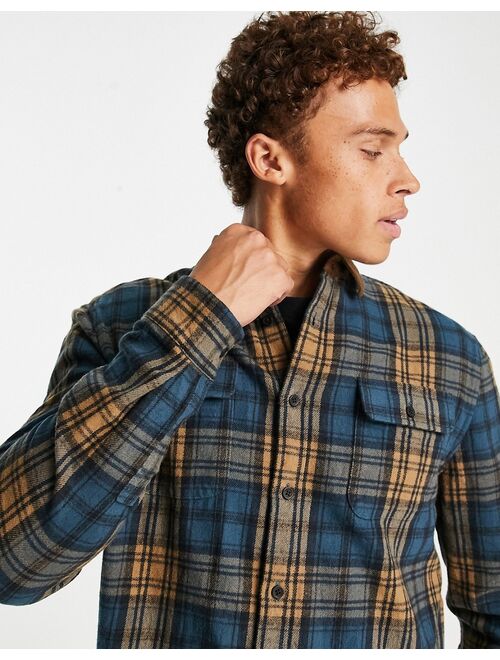 New Look cord collar check overshirt in blue check