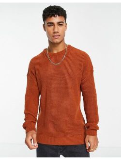 relaxed fit knit fisherman sweater in rust