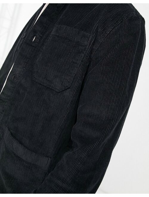 New Look 3 pocket cord overshirt in black