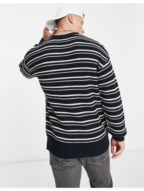 New Look relaxed fit fisherman stripe sweater in navy