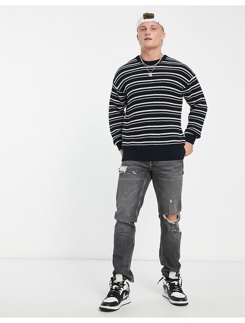 New Look relaxed fit fisherman stripe sweater in navy