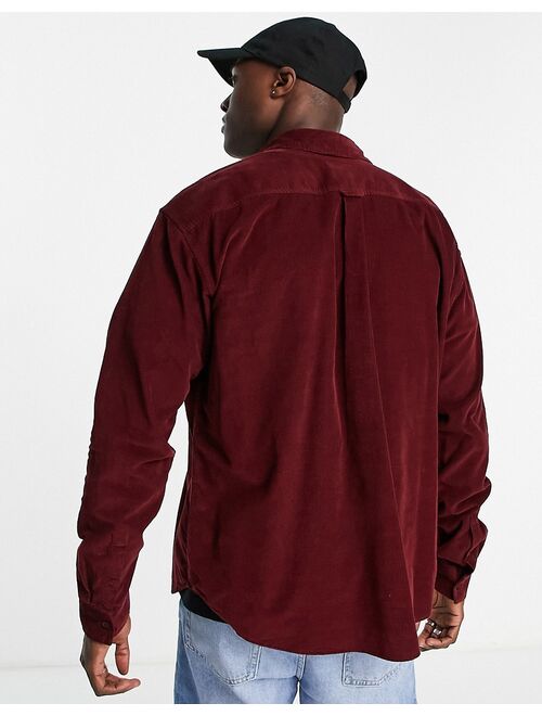 New Look oversized cord overshirt in burgundy