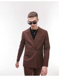 super skinny double breasted one button suit jacket in brown