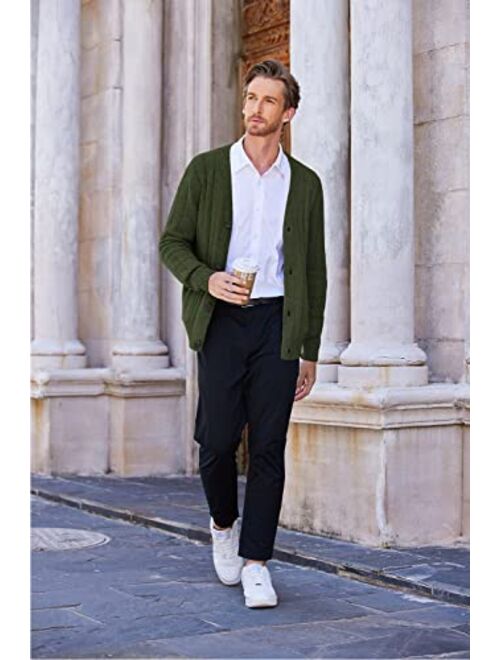 COOFANDY Men's Cardigan Sweater Cable Knit V Neck Button up Sweaters Ribbed Cardigan Sweater with Pockets
