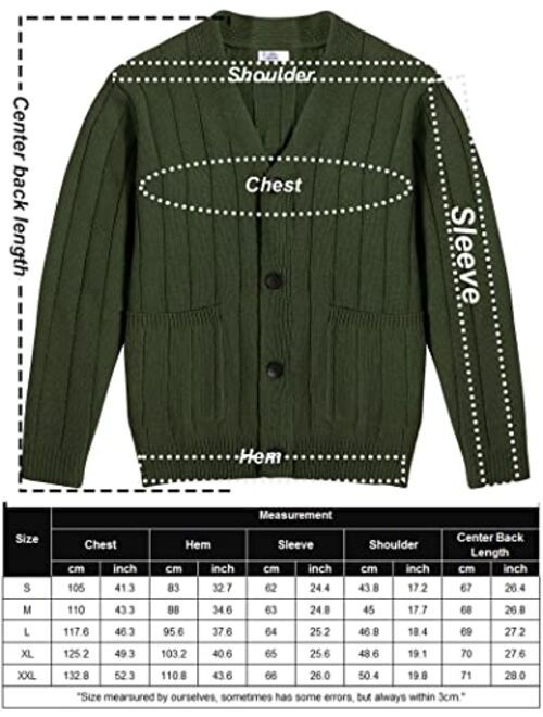 COOFANDY Men's Cardigan Sweater Cable Knit V Neck Button up Sweaters Ribbed Cardigan Sweater with Pockets
