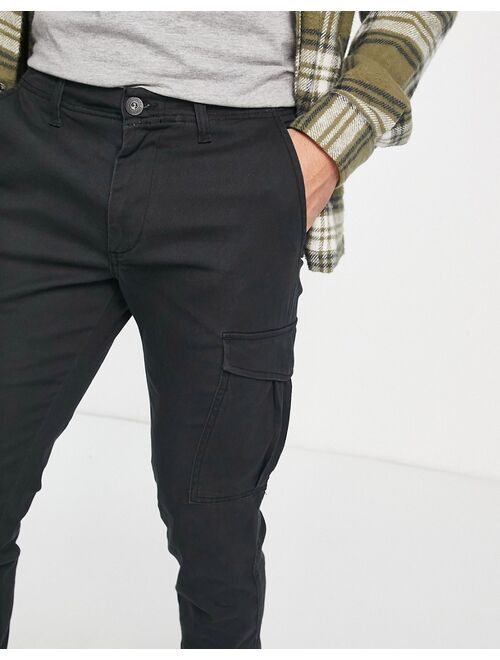 Jack & Jones Intelligence cargo pants with cuff in black