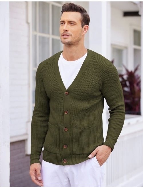 COOFANDY Men's Cardigan Sweaters Casual Cable Knitted Sweater Button Down Cardigan