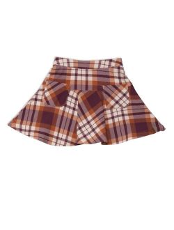 Girl Plaid Skirt With Pocket Plum And Ocher - Toddler Child