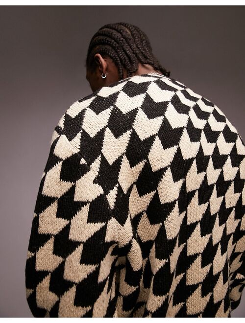 Topman knitted sweater with geo print in multi