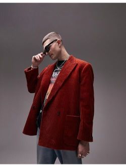 boxy oversized large cord blazer in rust