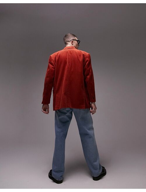 Topman boxy oversized large cord blazer in rust