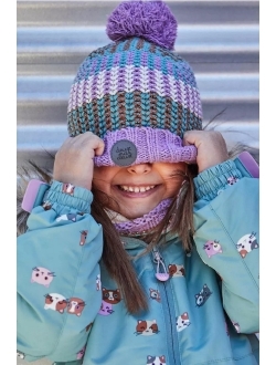 DEUX PAR DEUX Girl Striped Knit Hat Purple, Green, Brown And White - Toddler|Child