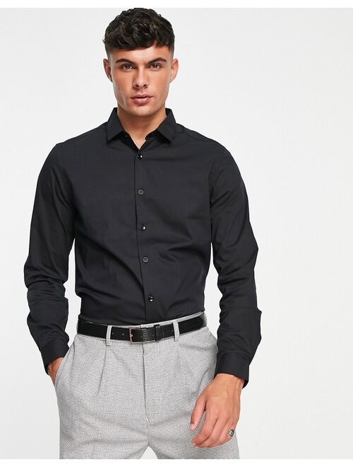 Topman smart shirt with stretch in black