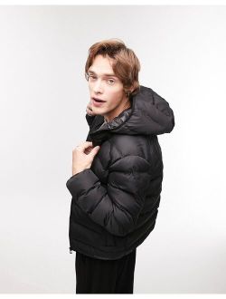 liner jacket with hood in black
