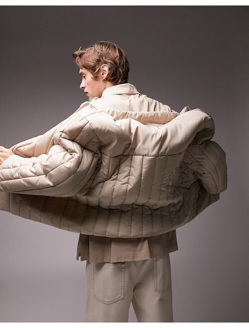 Topman vertical puffer jacket in stone