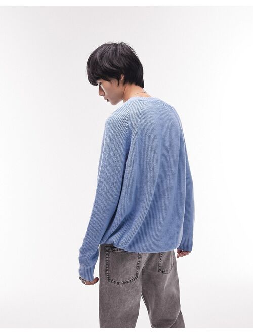 Topman classic knit fisherman sweater in blue