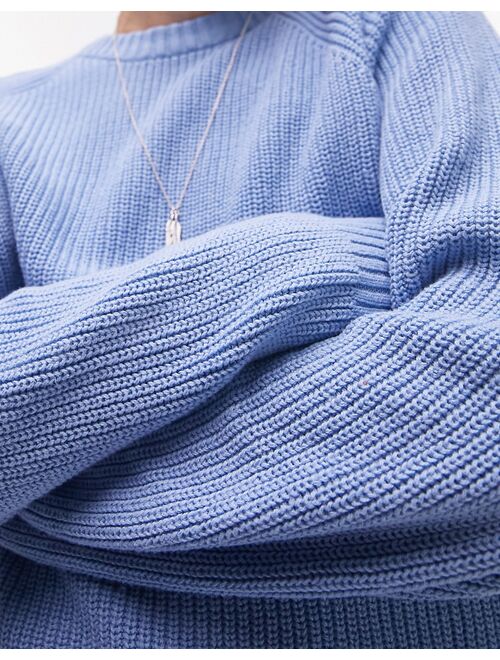 Topman classic knit fisherman sweater in blue