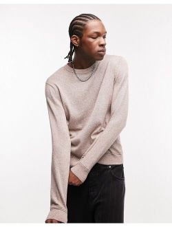 essential knitted crew neck sweater in brown heather