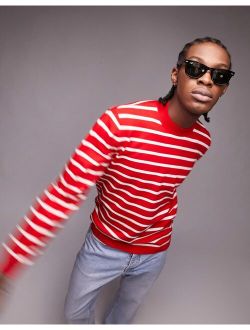 knitted crewneck stripe sweater in red